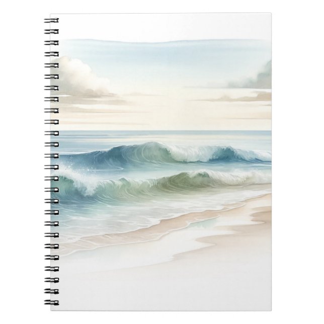 Caderno Espiral Ondas de praia em aquarela rústico costeiro (Frente)