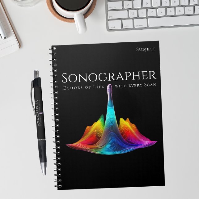 Caderno Espiral Ondas de Ultrassom Coloridas por Sonógrafo (Sonographer-Colorful Ultrasound Waves Notebook)