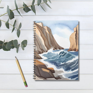 Caderno Espiral Ondas do Oceano Caindo   Coastal Beach Watercolor