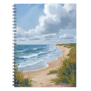 Caderno Espiral Ondas do Oceano Pintura Costeira de Praia
