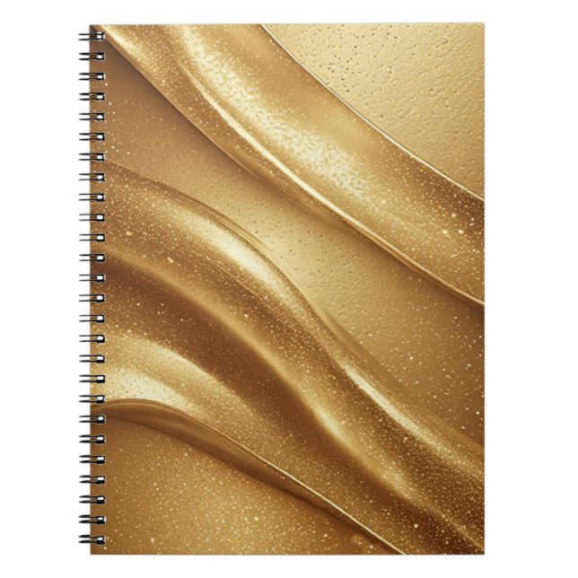 Caderno Espiral Ondas Douradas Abstratas Com Brilho Espelhante (Frente)
