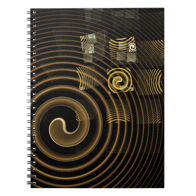 Caderno Espiral Ondas Douradas Hipnóticas Arte Moderna Abstrata (Frente)