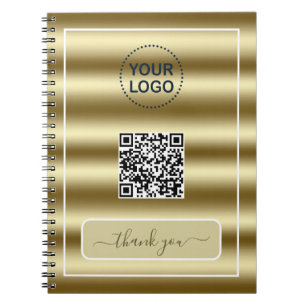 Caderno Espiral Ondas Douradas Tendências Código QR Seu Logotipo A