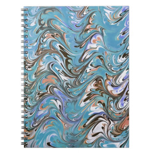 Caderno Espiral Ondas Em Abstrato De Arte Azul Acrílica