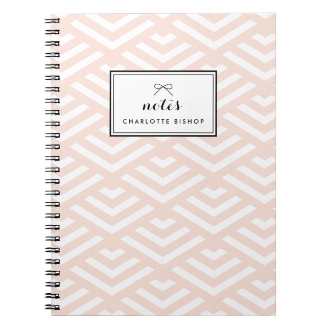 Caderno Espiral Ondas Geométricas de Blush Personalizadas (Frente)