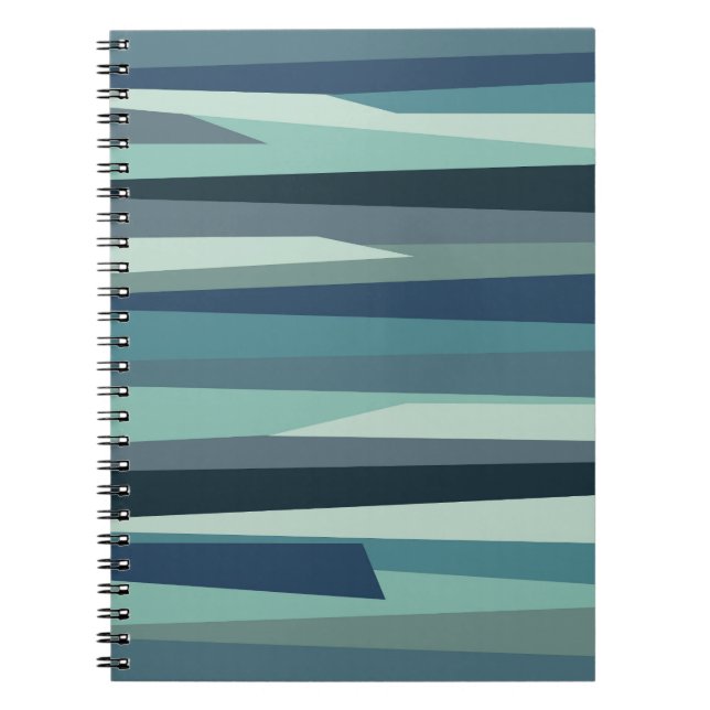 Caderno Espiral Ondas geométricas do oceano azul (Frente)