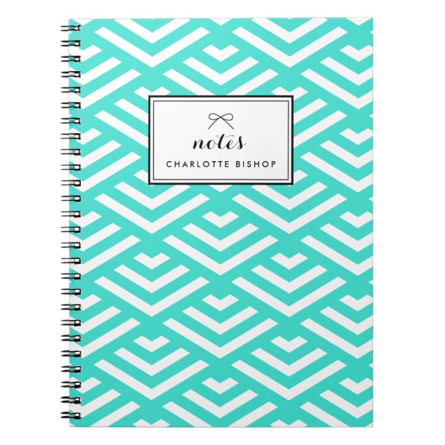 Caderno Espiral Ondas Geométricas Turquesas Personalizadas (Frente)