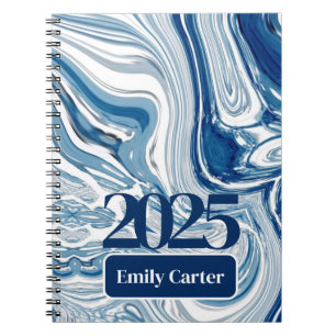 Caderno Espiral Ondas Mínimas Do Oceano Chic Aquarela Cabos Azuis