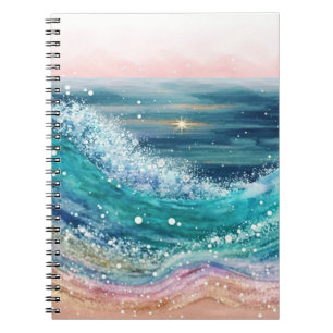 Caderno Espiral Ondas Oceânicas De Aquarela