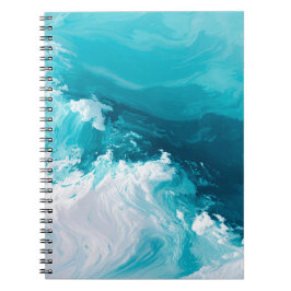 Caderno Espiral Ondas Turquesa Giratórias Arte Abstrata de Onda do