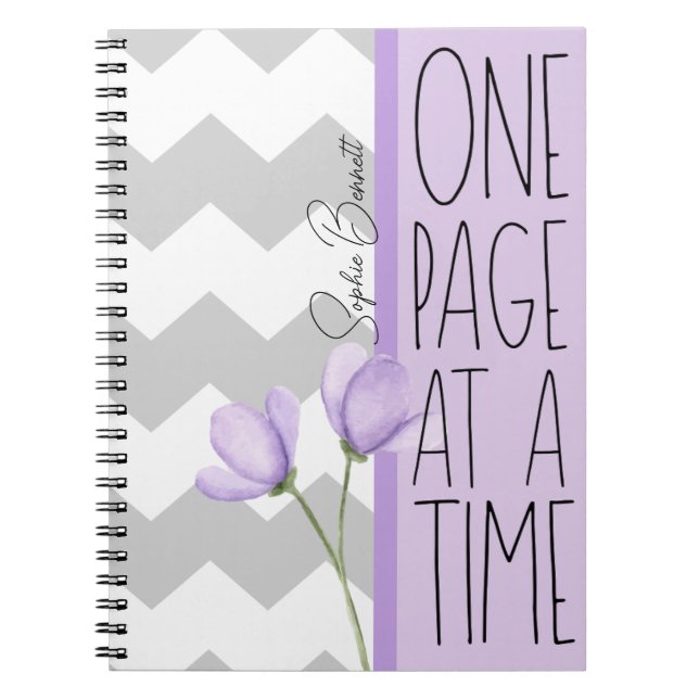 Caderno Espiral One Page at a Time – Motivational Lavender Floral (Frente)