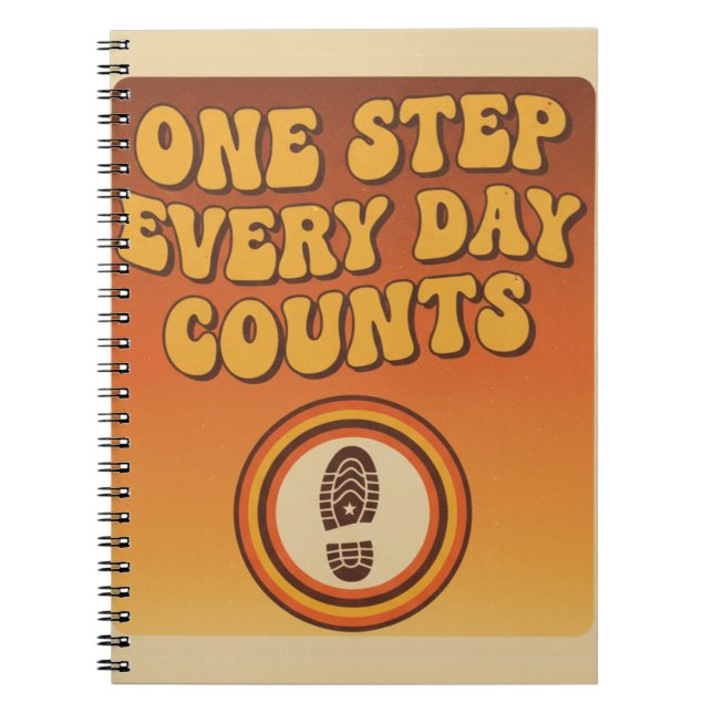 Caderno Espiral One Step Every Day – Retro Motivational Notebook (Frente)