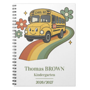 Caderno Espiral Ônibus Escolar Retro Arco-íris Jardim de Infância