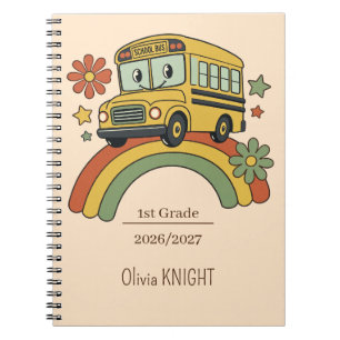 Caderno Espiral Ônibus Escolar Retro Arco-íris Volta às Aulas 1ª s