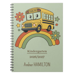 Caderno Espiral Ônibus Escolar Retro Arco-Íris Volta às Aulas Nome