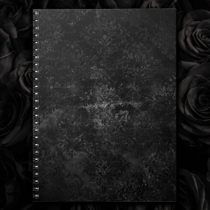 Caderno Espiral Onyx Velvet Damask   Gótico de Grunge Negro Floral