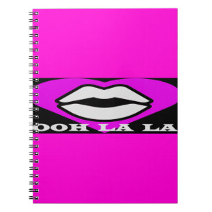 Caderno Espiral OO La La design rosa e preto tema beleza francês