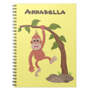 Caderno Espiral Óptica de desenho animado de orangotango, um bebê