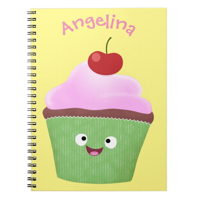 Caderno Espiral Óptica ilustração do desenho animado do cupcake fe (Frente)