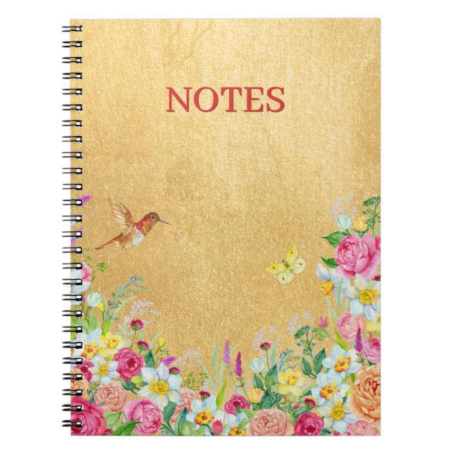 Caderno Espiral Opulence Gold Floral Hummingbird (Frente)