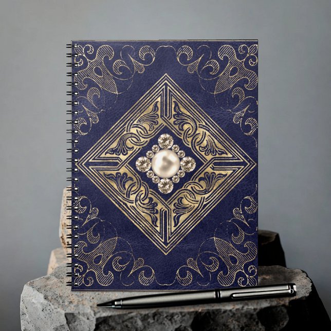Caderno Espiral Opulência Azul e Dourada | Emblema de Ornamentado (Criador carregado)