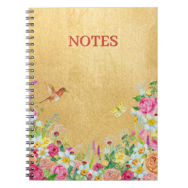 Caderno Espiral Opulência Beija-flor Floral Dourado