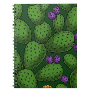 Caderno Espiral Opuntia florescente em verde escuro