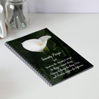 Caderno Espiral Oração da Serenidade Flor de Açucena Branca