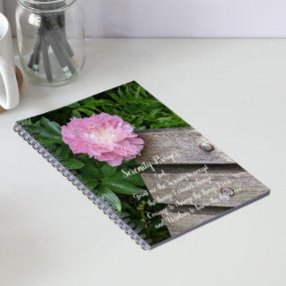 Caderno Espiral Oração da Serenidade Flor de Peônia Rosa