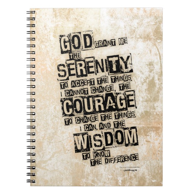 Caderno Espiral Oração da serenidade: Preto do Grunge & Tan, (Frente)