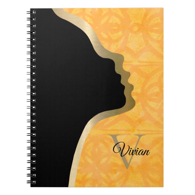 Caderno Espiral Orange Batik Black E Dourado Face Name (Frente)