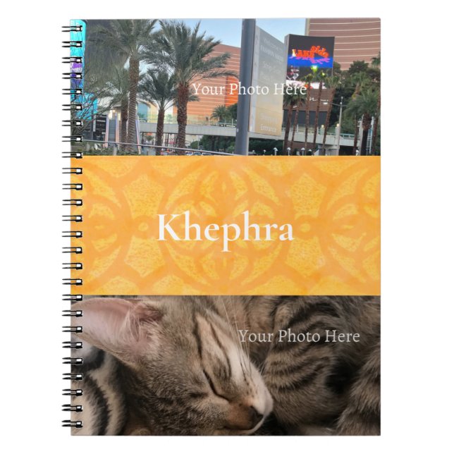 Caderno Espiral Orange Batik Name e Photo Collage (Frente)