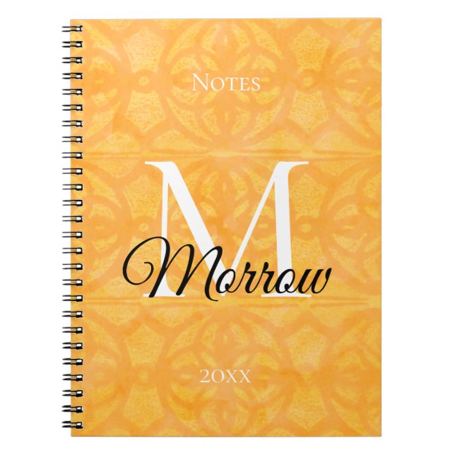 Caderno Espiral Orange Batik Name e Year Monogramed (Frente)