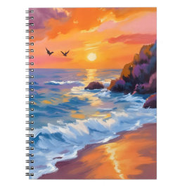 Caderno Espiral Orange Beach Sunset | Coastal Painting