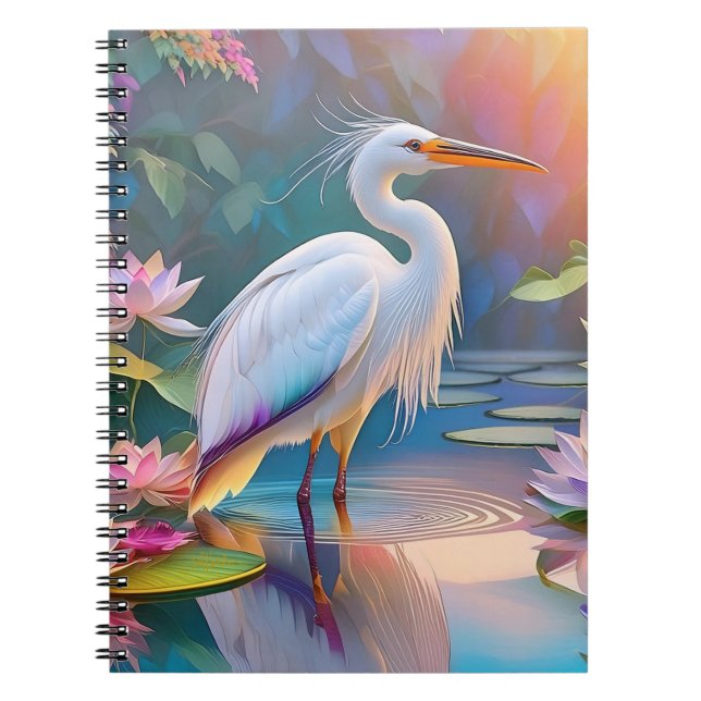 Caderno Espiral Orange Billed White Heron Fantasy Bird (Frente)