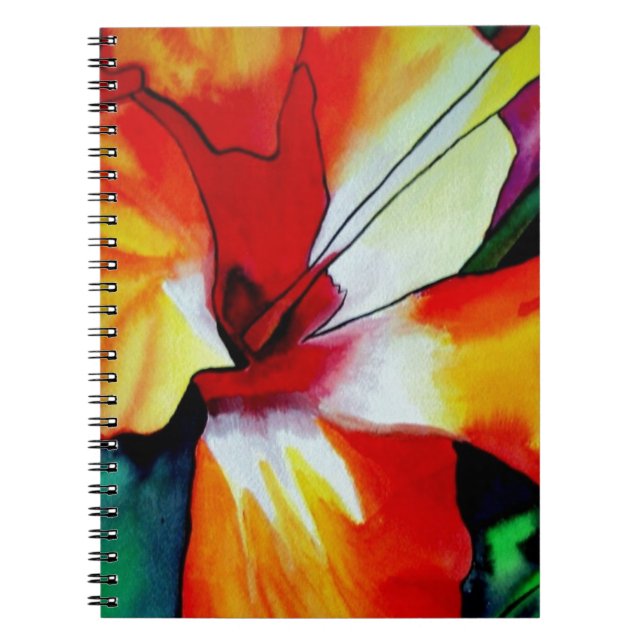 Caderno Espiral Orange Hibiscus flor tropical aquarela (Frente)