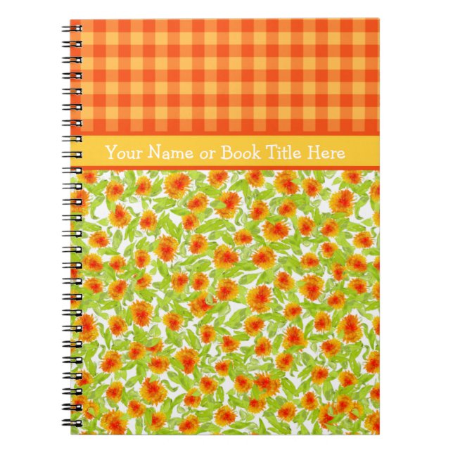 Caderno Espiral Orange Marigolds e Check Gingham Spiral Notebook (Frente)