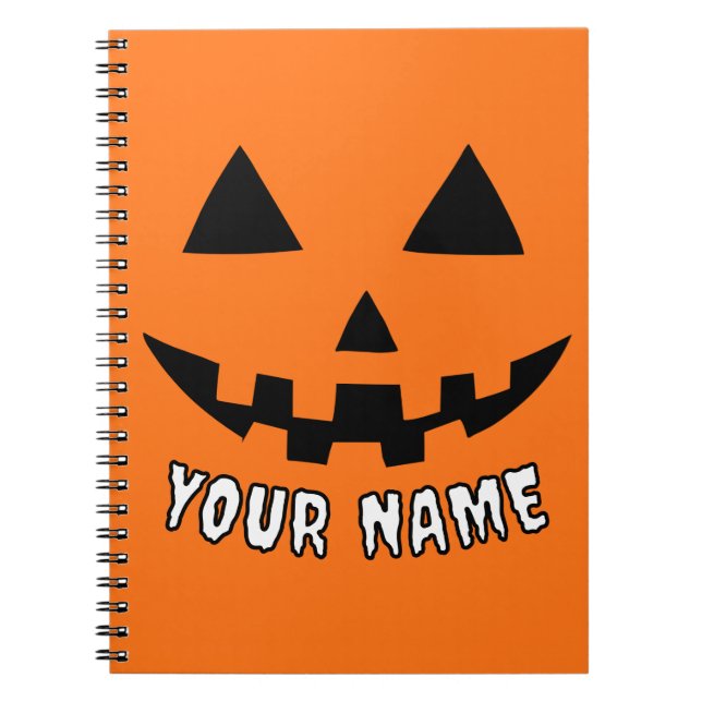Caderno Espiral Orange Pumpkin Personalizado Halloween Seu Nome (Frente)