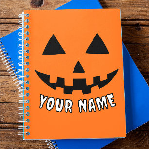 Caderno Espiral Orange Pumpkin Personalizado Halloween Seu Nome