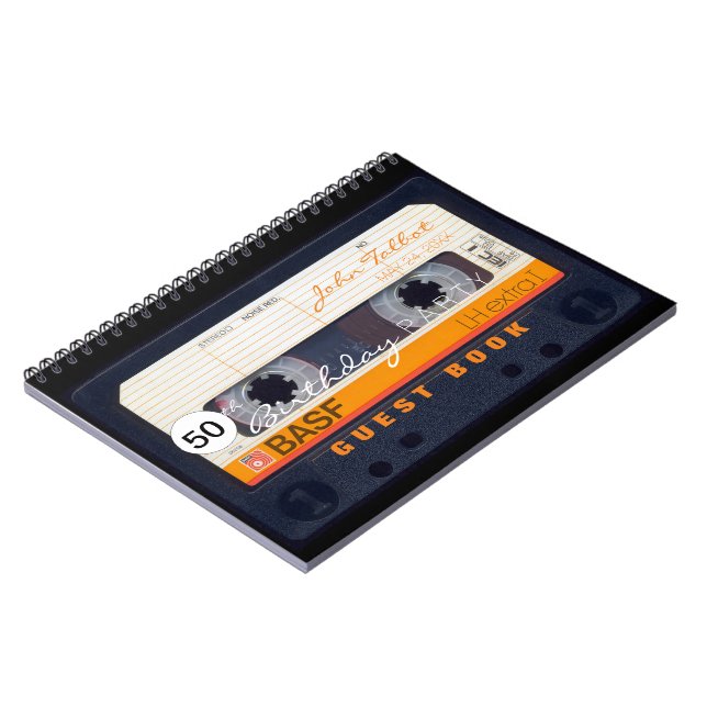 Caderno Espiral Orange Retro Audiotape 50º aniversário GuestBook N (Left Side)