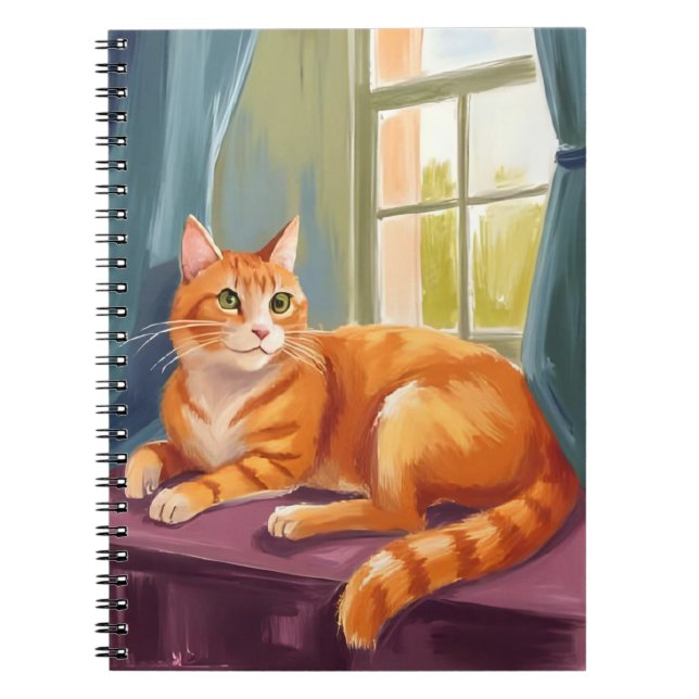 Caderno Espiral Orange Tabby Cat Watercolor Pet (Frente)
