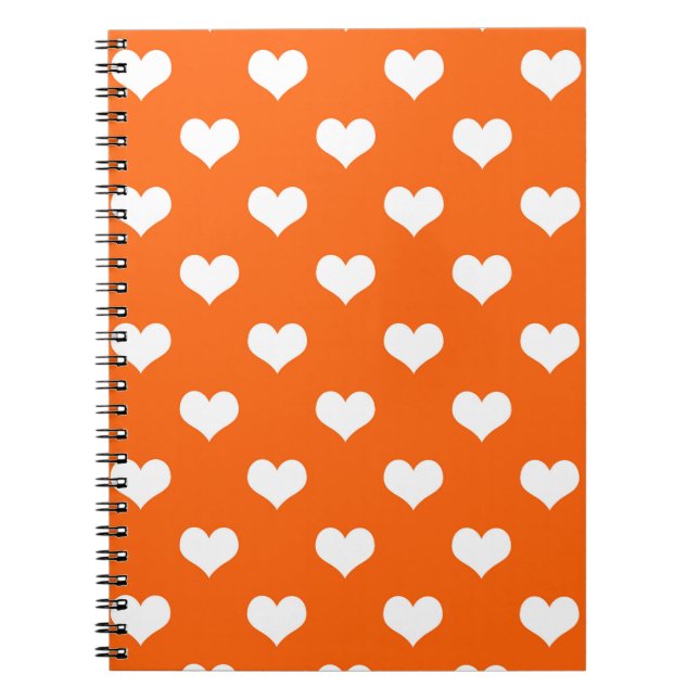 Caderno Espiral Orange White Love Heart Pattern Design (Frente)