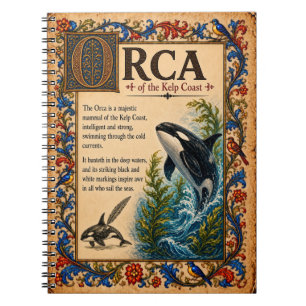 Caderno Espiral Orca, Arte de Bestiário Medieval
