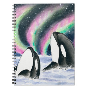 Caderno Espiral Orca Whales Galaxy Lights Norte Watercolor