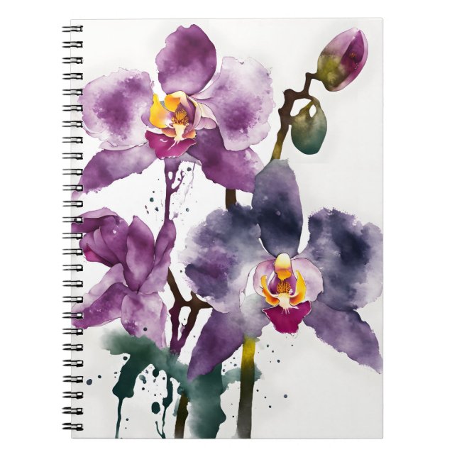 Caderno Espiral Orchid - Watercolor flowers (Frente)