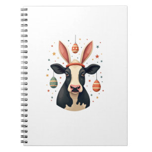 Caderno Espiral Orelhas de Coelho de Vaca de Páscoa Vintage Ovo de