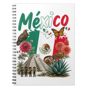 Caderno Espiral Orgulho do Patrimônio Mexicano Bandeira Mexicana