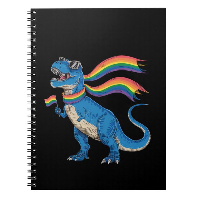 Caderno Espiral Orgulho gay Dino Trex Rainbow Flag Lgbt Ally (Frente)
