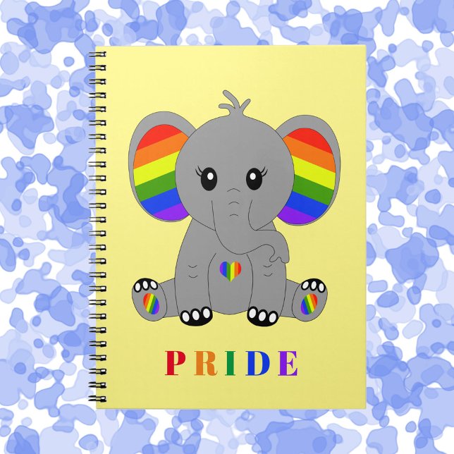 Caderno Espiral Orgulho gay LGBTQ - elefante giro com bandeira arc (Criador carregado)