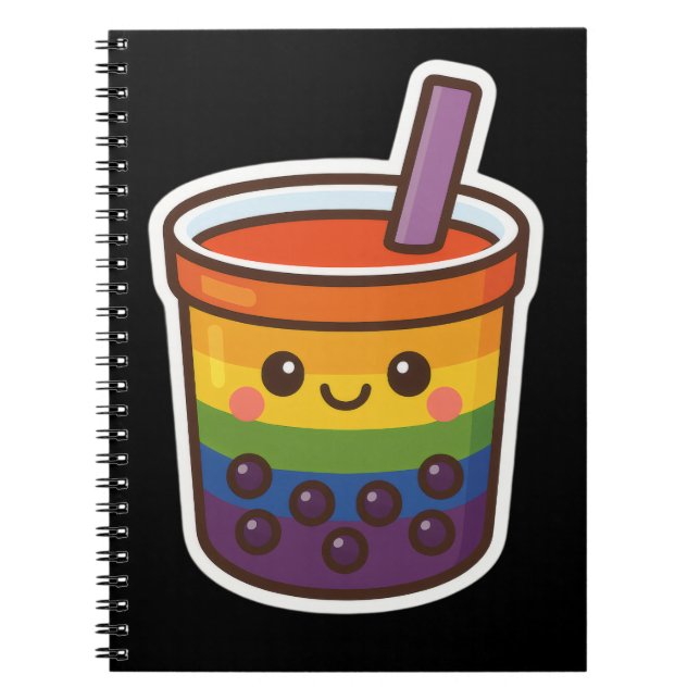 Caderno Espiral Orgulho LGBTQ+ do Rainbow Bubble Tea (Frente)